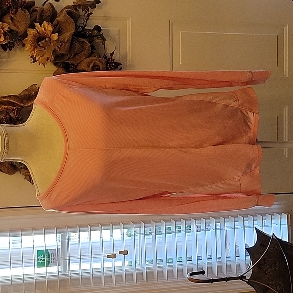 GreenTea Tops - Green Tea long sleeve casual top light coral pink stripes round neck Large EUC …